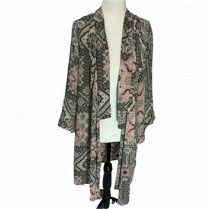 𝅺tahari Multi-Patterened Tunic Kimono Flowy Women's Pink/Grey Size L-XL